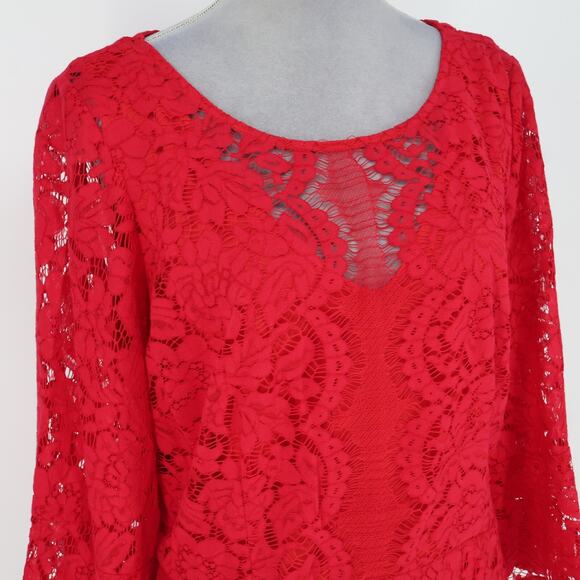 Lane Bryant Dress Plus Size 22W Red Lace Lined Zipper Bell Sleeve Party Cocktail - Picture 6 of 14